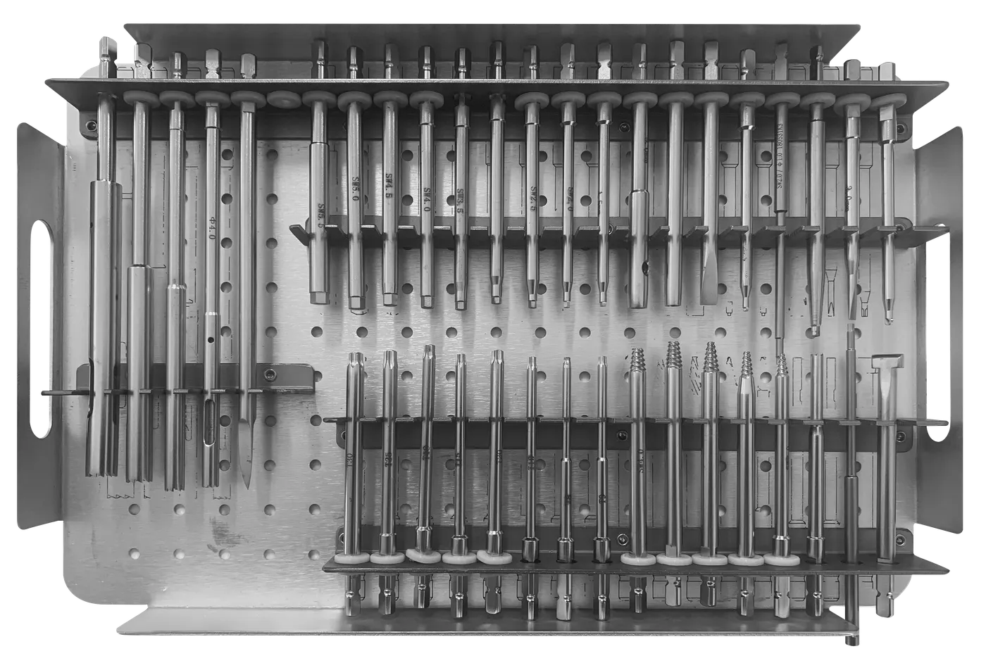 Screw removal instrument tray — driver and extractor range